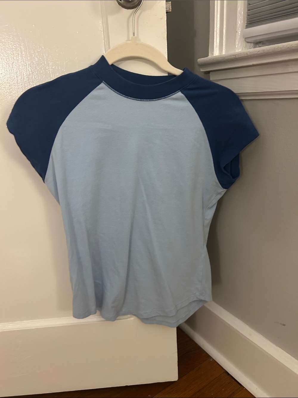 Anthropologie Light Blue and Navy Raglan Tee